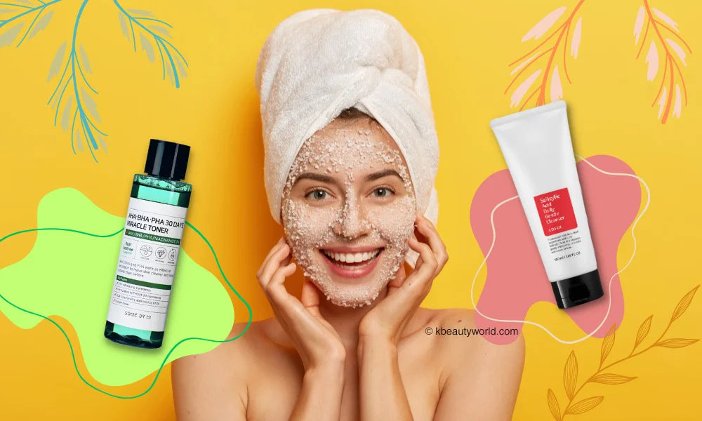 AHA BHA PHA salicylic acid glycolic acid anti-aging acne chemical exfoliate toner blackheads whiteheads k beauty world