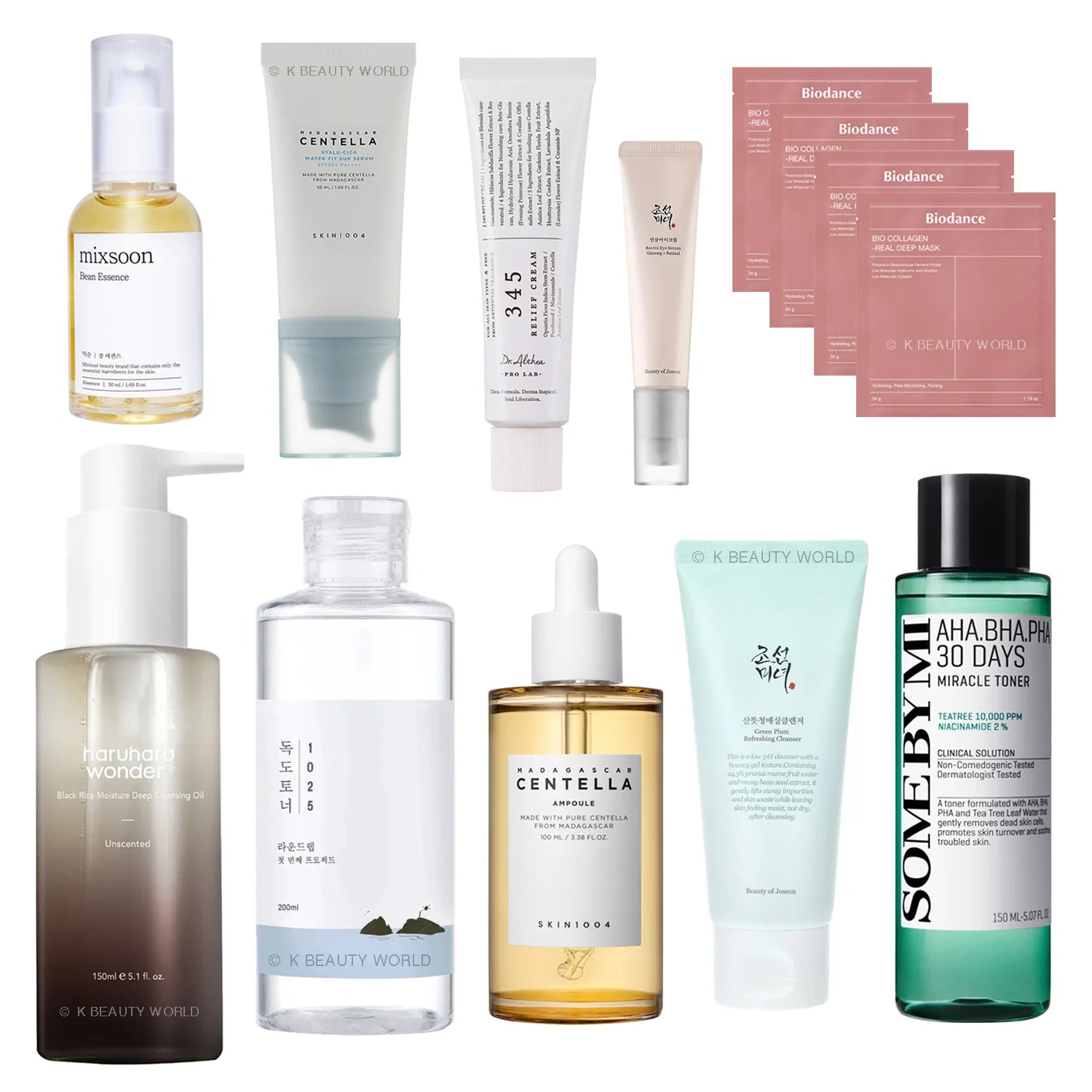 10-Step Korean Skin Care Routine Set (Normal Skin Type) toner cleanser susncreen moisturizer serum ampoule eye cream sheet mask K Beauty World