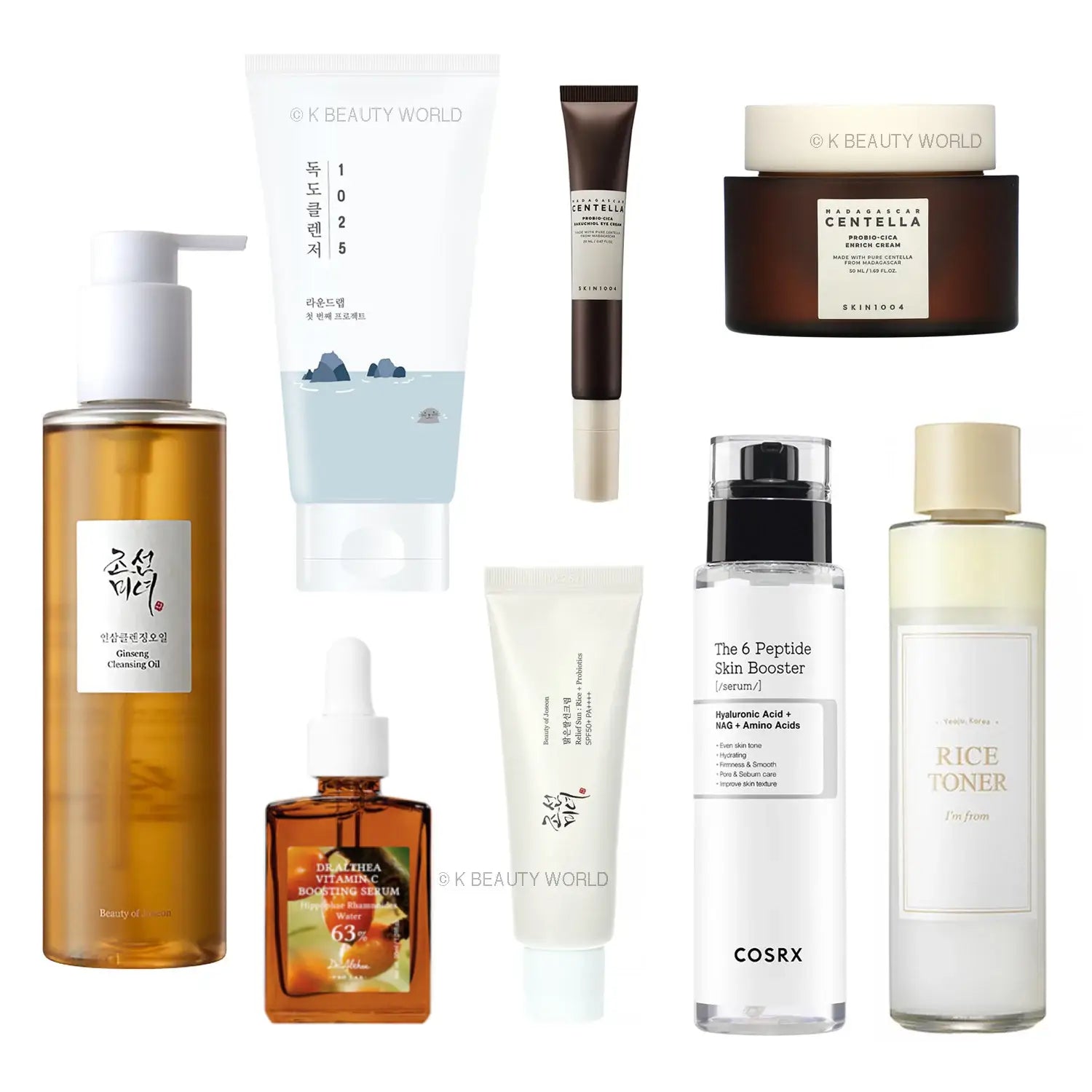 8-Step Anti-aging Korean Skin Care Set double cleansing eye cream toner collagen booster serum vitamin c wrinkles fine lines K Beauty World