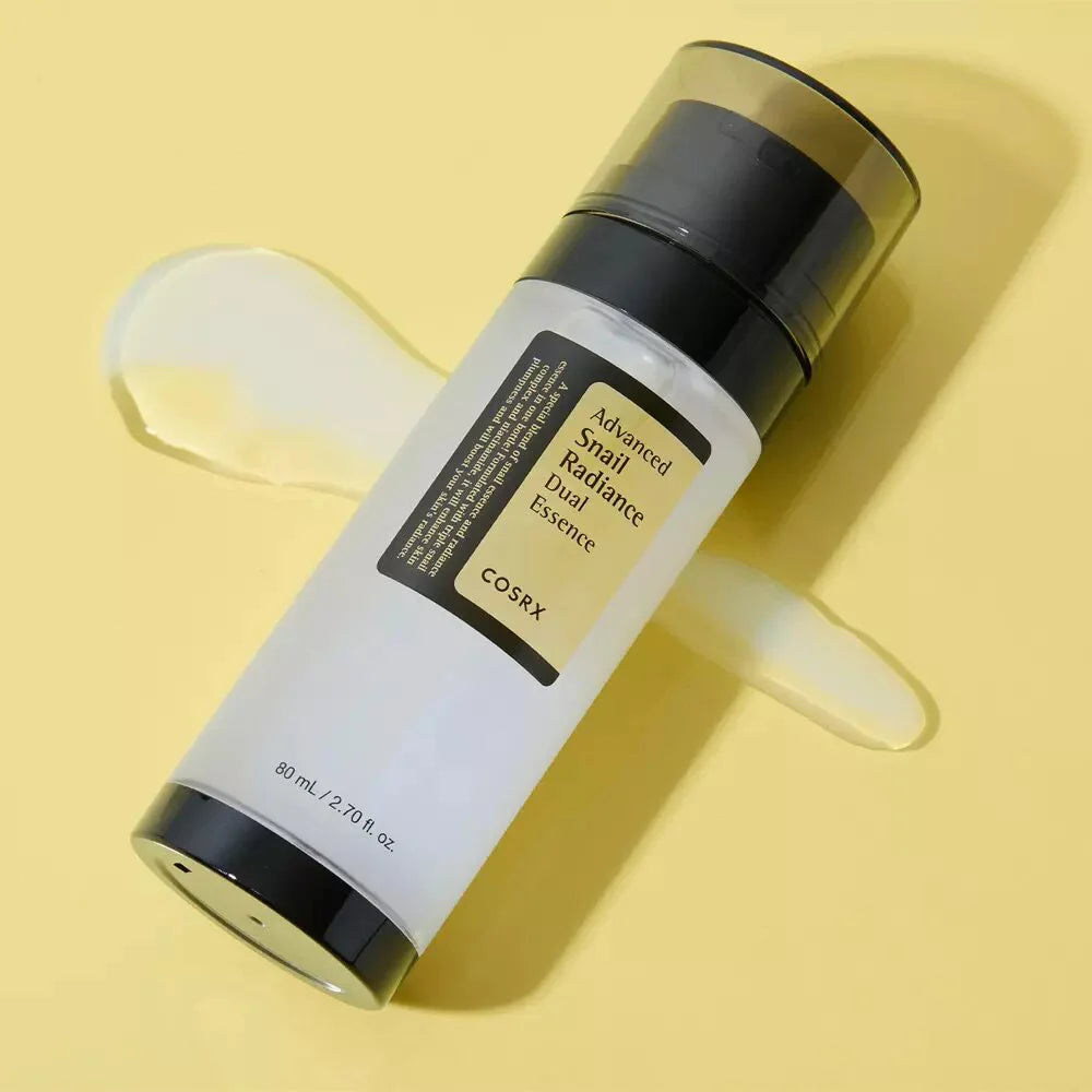 Cosrx Advanced Snail Radiance Dual Essence brightening dark spots pigmentation uneven skin tone texture fine lines wrinkles dullness K Beauty World 