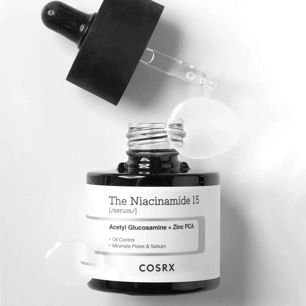 Cosrx The Niacinamide 15 Serum Acetyle Glucosamin Zinc PCA Korean vegan natural effective skin care for acne breakouts pimple oily skin scars large congested pores sebum control men women K Beauty World
