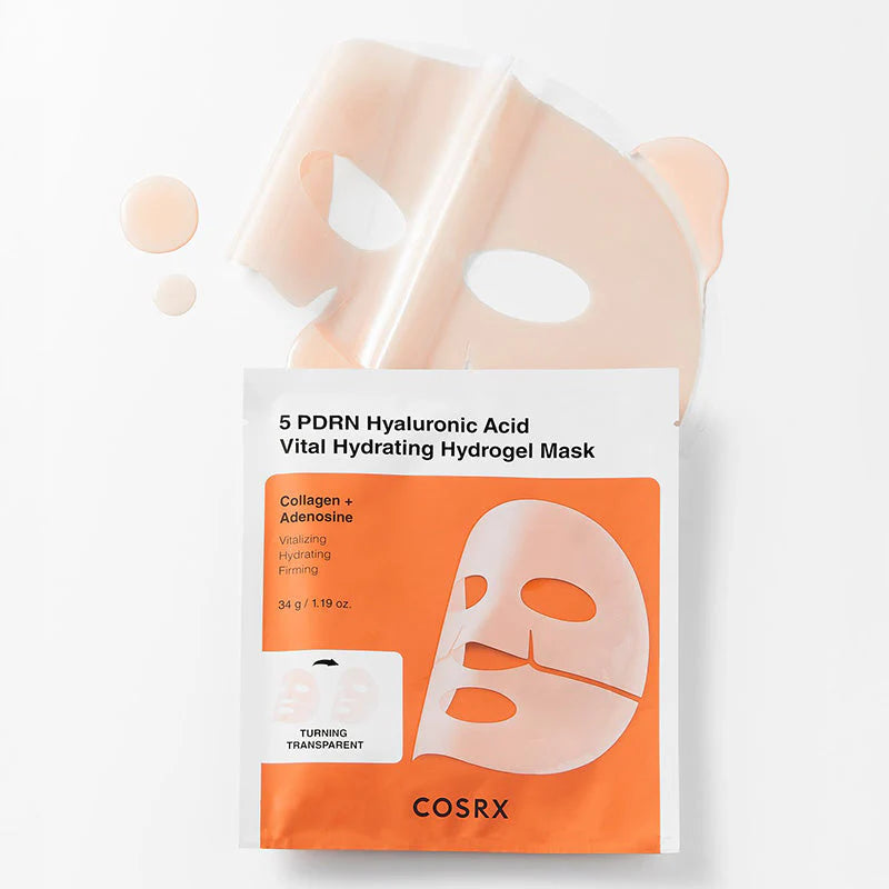 Cosrx 5 PDRN Hyaluronic Acid Vital Hydrating Hydrogel Mask (Set of 3) best selling Korean skin care face mask for glowing beautiful skin K Beauty World