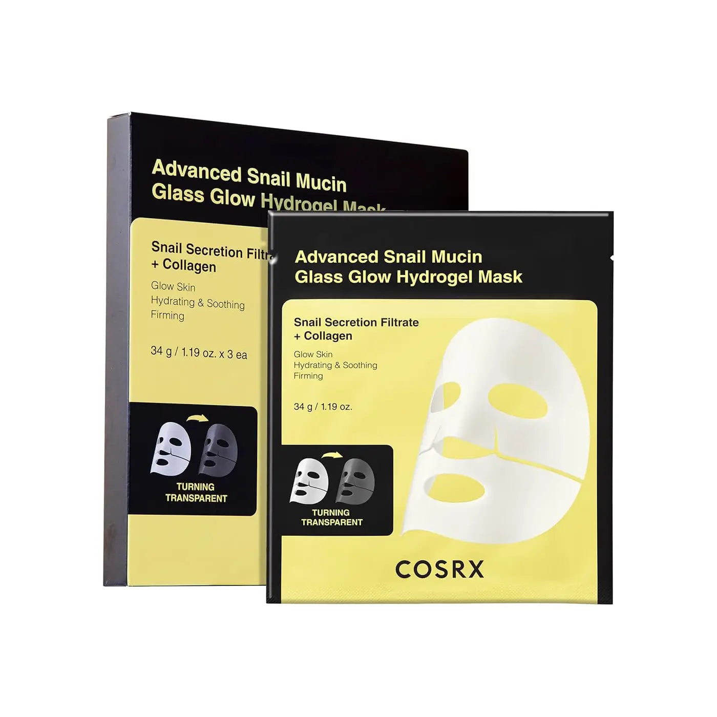 Cosrx Advanced Snail Mucin Glass Glow Hydrogel Mask (Set of 3) Korean beauty flawless glowing skin secret K Beauty World