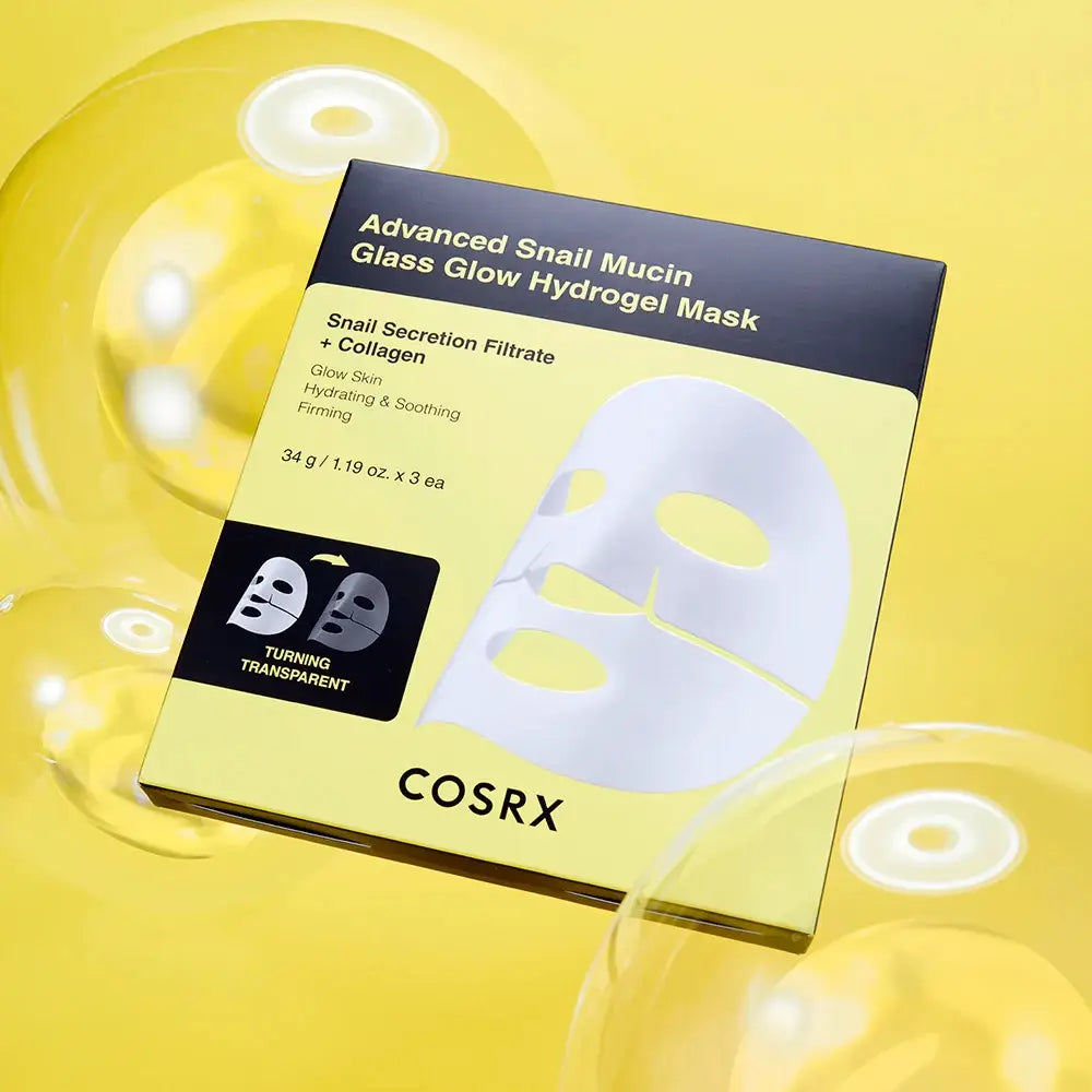 Cosrx Advanced Snail Mucin Glass Glow Hydrogel Mask (Set of 3) collagen hydrating soothing firming slow-aging K Beauty World