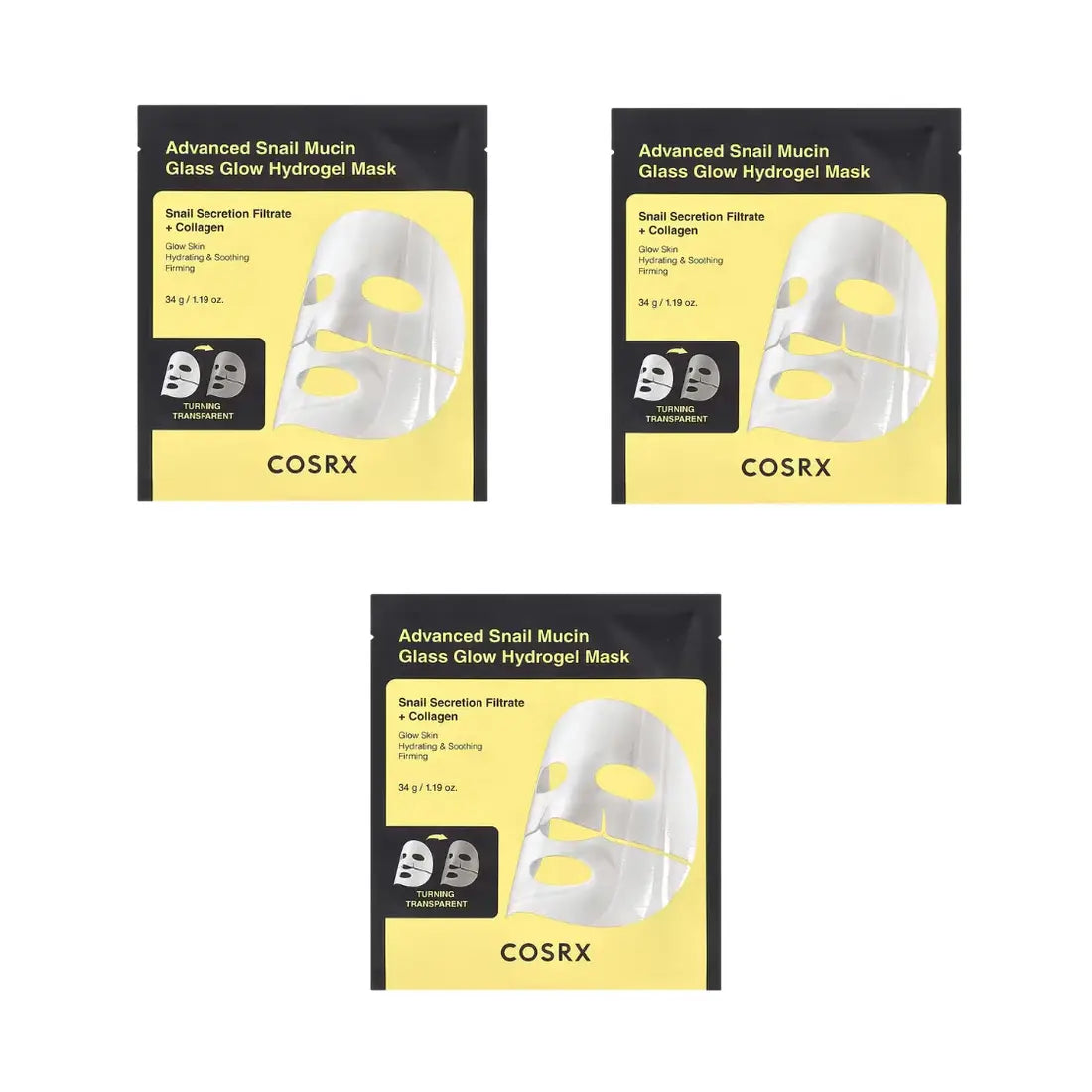 Cosrx Advanced Snail Mucin Glass Glow Hydrogel Mask (Set of 3) Korean sheet mask overnight skin care K Beauty World