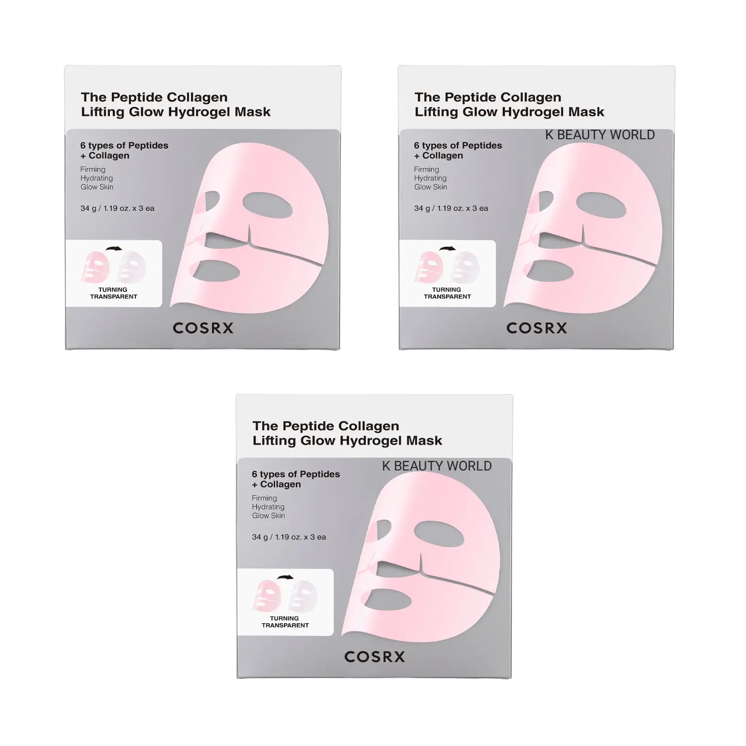 The Peptide Collagen Lifting Glow Hydrogel Mask (Set of 3) best selling Korean skincare natural cosmetics K Beauty World