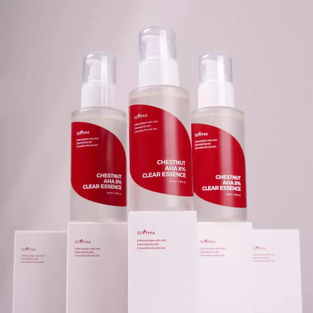 Isntree Chestnut AHA 8% Clear Essence Glycolic Acid Lactic Acid Panthenol hyaluronic acid serum Korean skin care K Beauty World