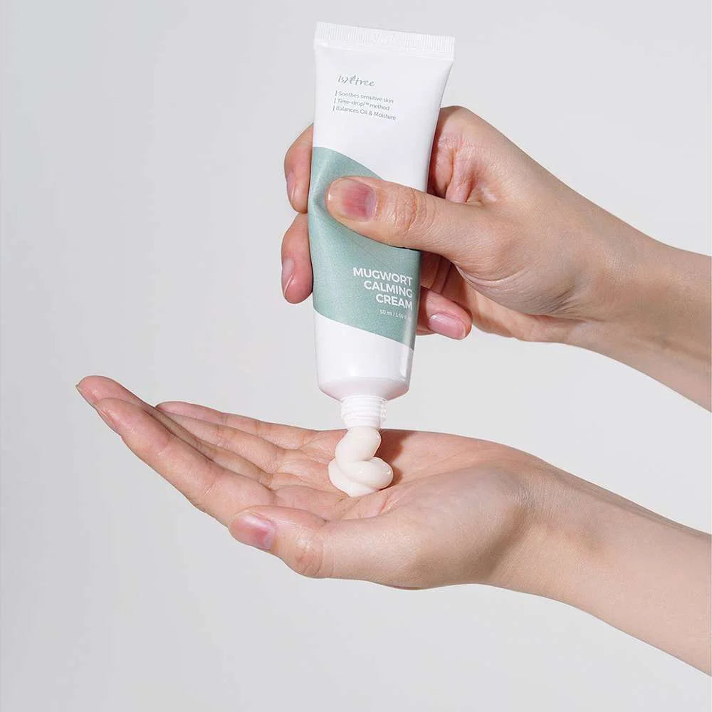 Isntree Mugwort Calming Cream lightweight Korean face moisturizer for oily combination sensitive skin redness inflammation  gentle non-comedogenic K Beauty World