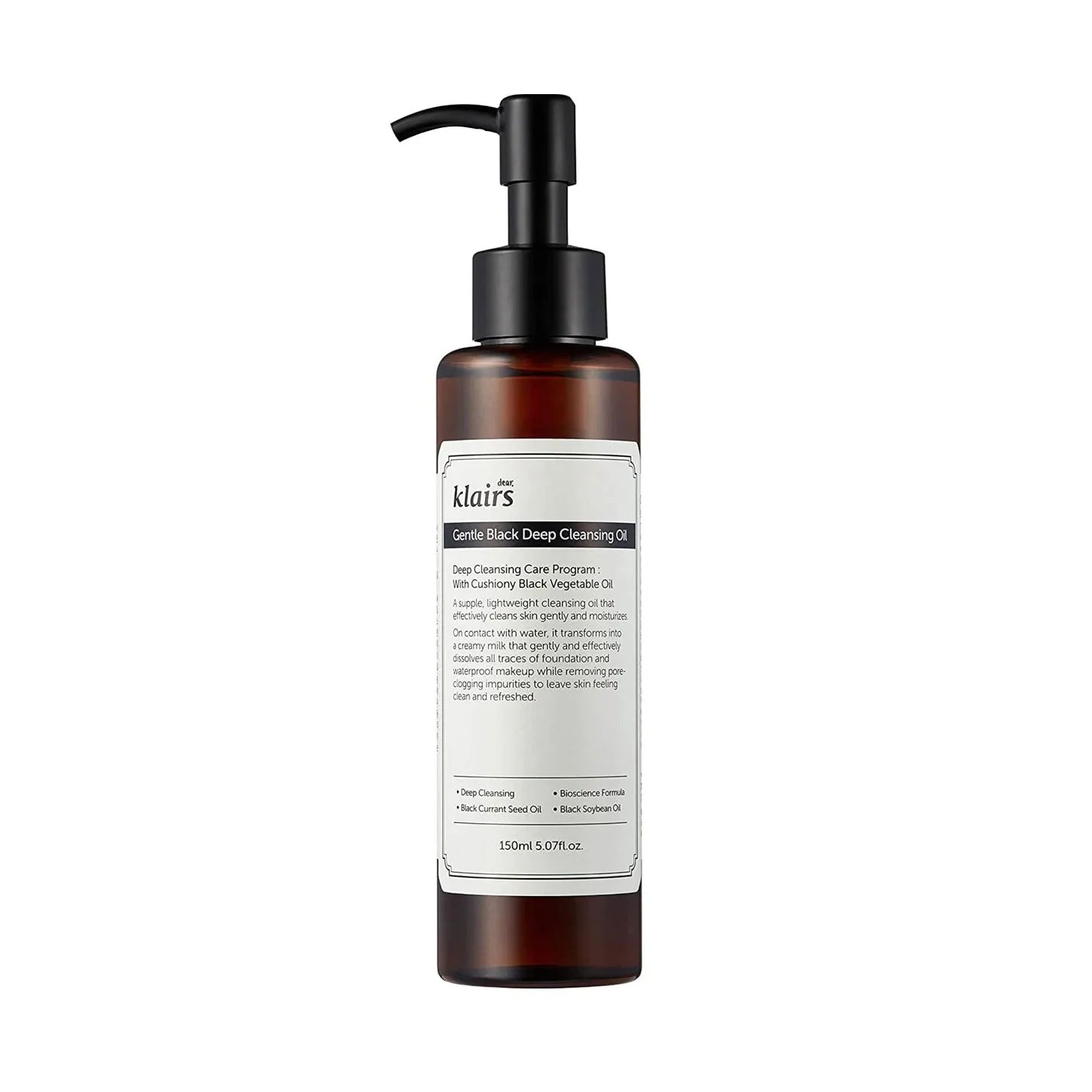 Klairs Gentle Black Deep Cleansing Oil makeup remover for dry sensitive skin blackheads eye lip makeup gentle formula K Beauty World