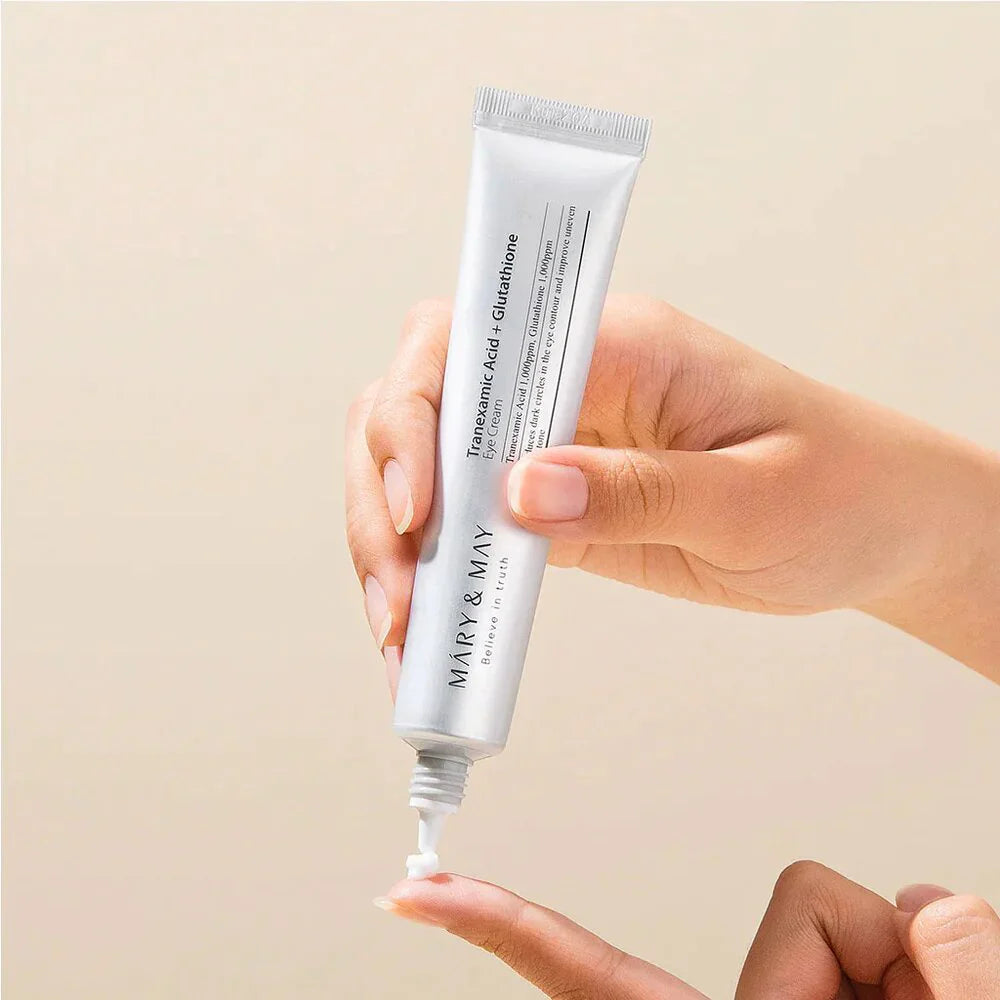 Mary & May Tranexamic Acid+ Glutathion Eye Cream best Korean anti-aging wrinkles eye care products vegan brightening dark circles eye bags hydrating soothing K Beauty World