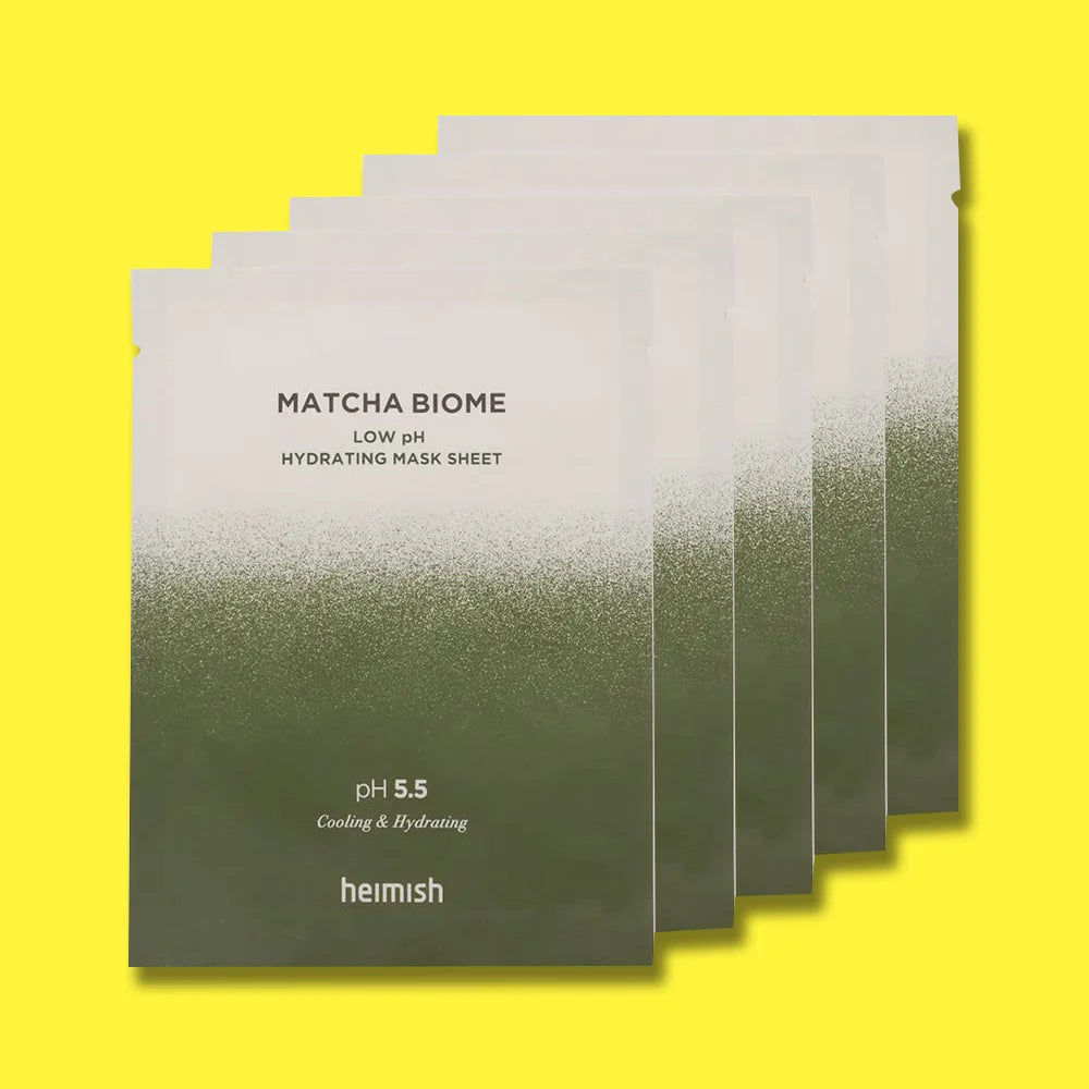 Heimish Matcha Biome Low pH Hydrating Mask Sheet Best face hydrating toning mask for morning night routine for men women dry skin quick fix K Beauty World