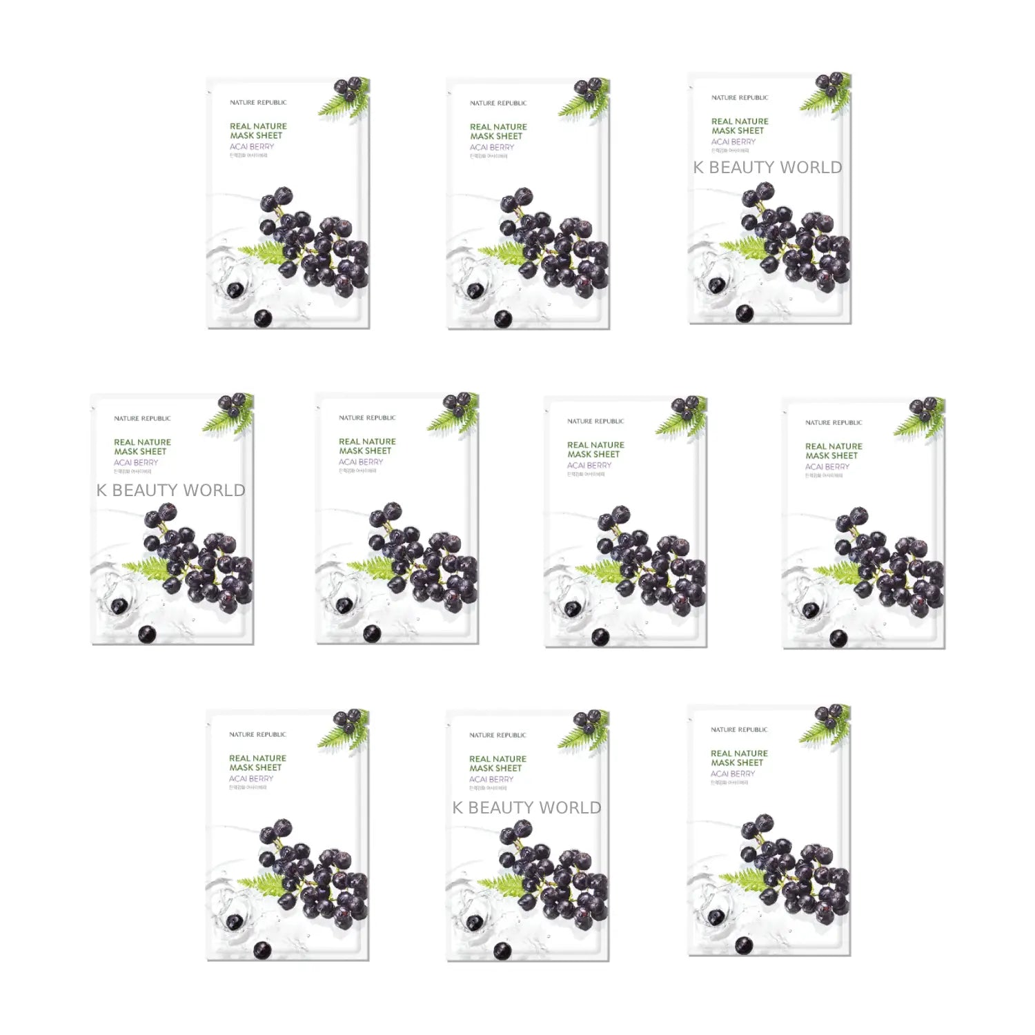 Nature Republic Real Nature Mask Sheet Acai Berry Set of 10 Korean anti-aging skin care face mask self care at home K Beauty World