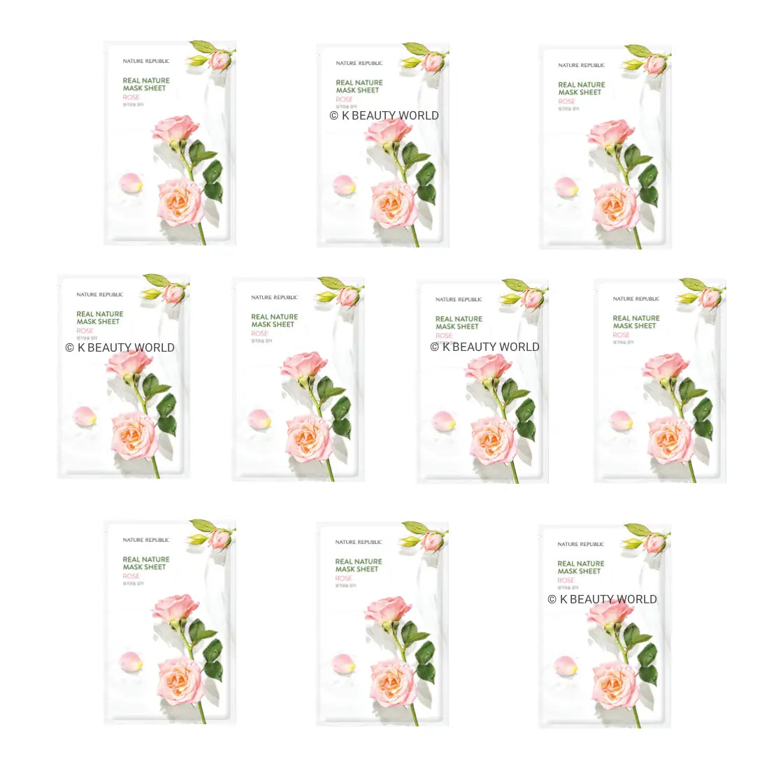 Nature Republic Real Nature Mask Sheet Rose (Set of 10) best Korean skincare for all skin types centella hydrating soothing K Beauty World