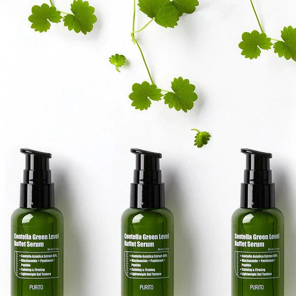 Purito Centella Green Level Buffet Serum fragrance-free alcohol-free Korean skin care for dry sensitive irritated acne-prone combination skin ceramides panthenol Peptides anti-aging wrinkles fine lines niacinamide hyperpigmentation K Beauty World