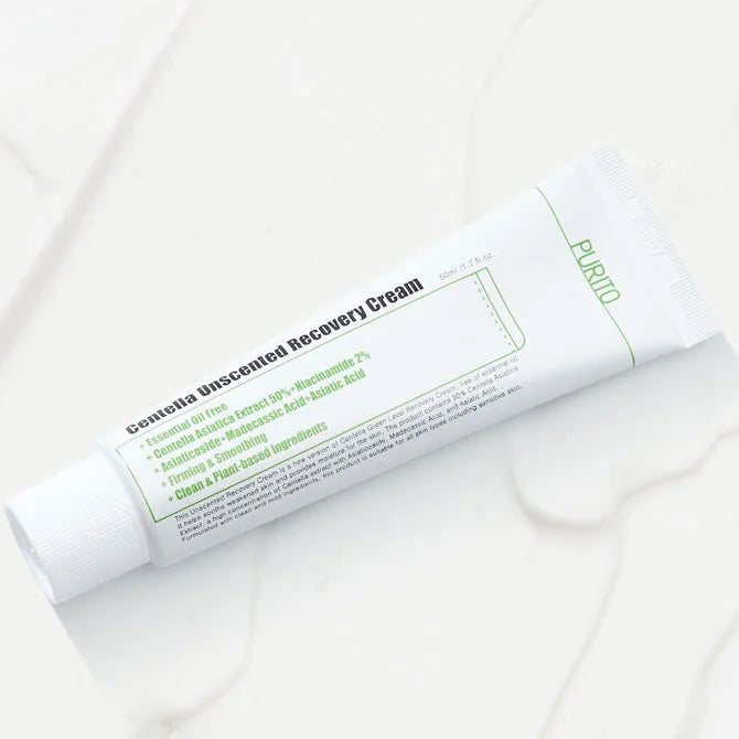 Purito Centella Unscented Recovery Cream hydrating soothing brightening skin care solution for dry uneven dark spots Niacinamide ceramide skin softening benefits dry combination oil-balancing low acidic Korean skin care for men women K Beauty World