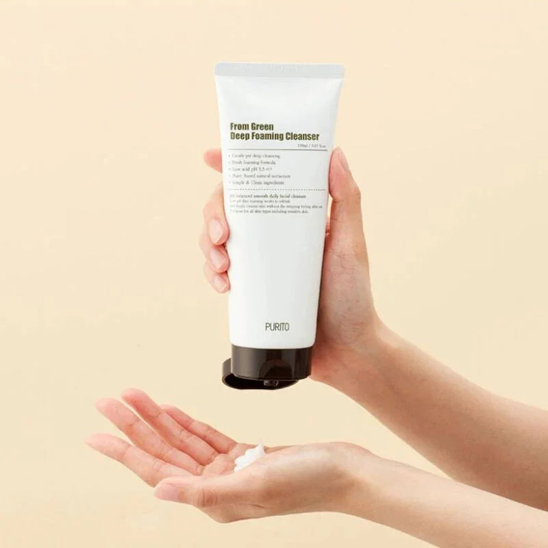 Purito Seoul From Green Deep Foaming Cleanser daily Korean skin care for double cleansing men women unisex for all family K Beauty World