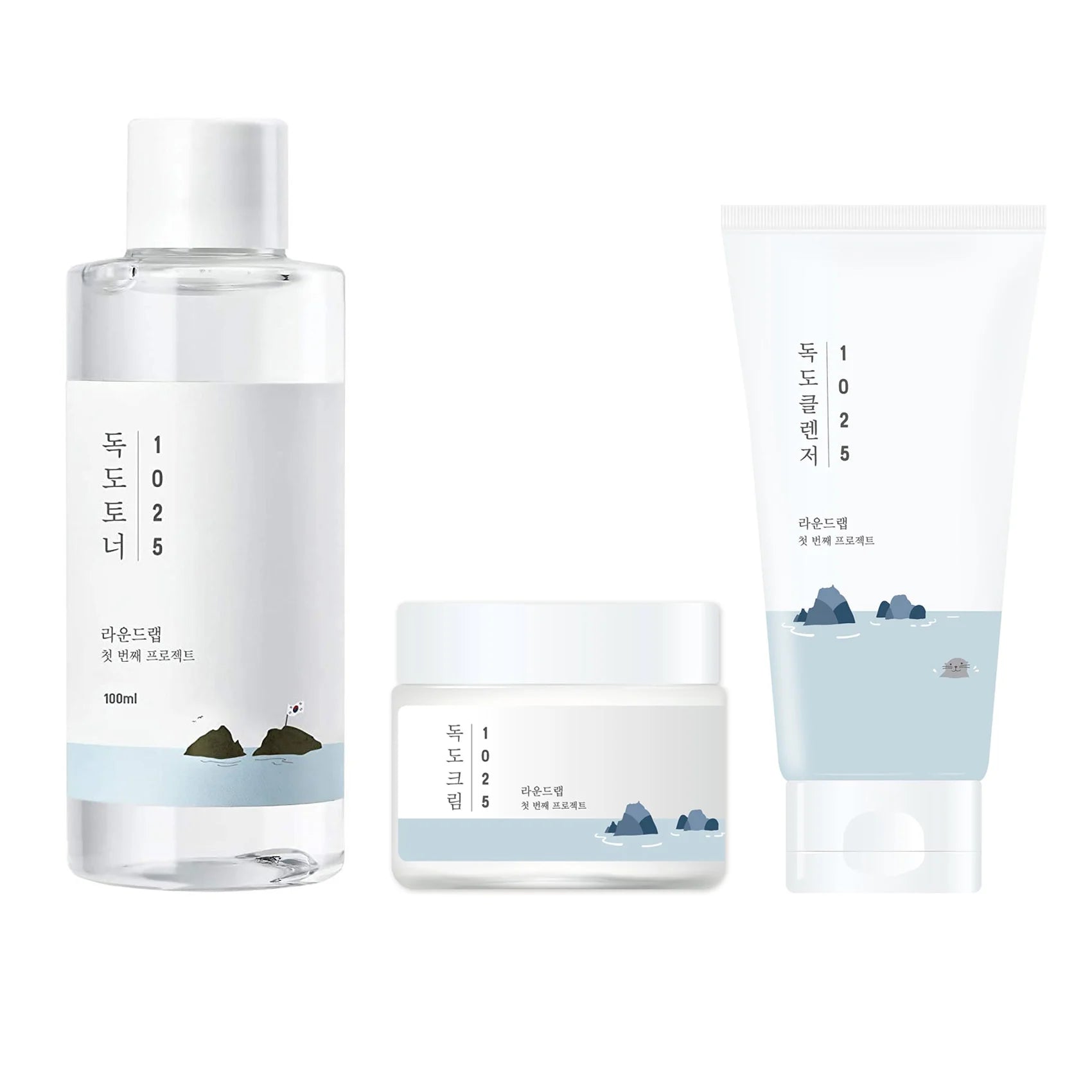 Round Lab 1025 Dokdo Cream Set cleanser toner moisturizer for dry sensitive skin anti-aging fine lines nourishing soothing vegan K Beauty World