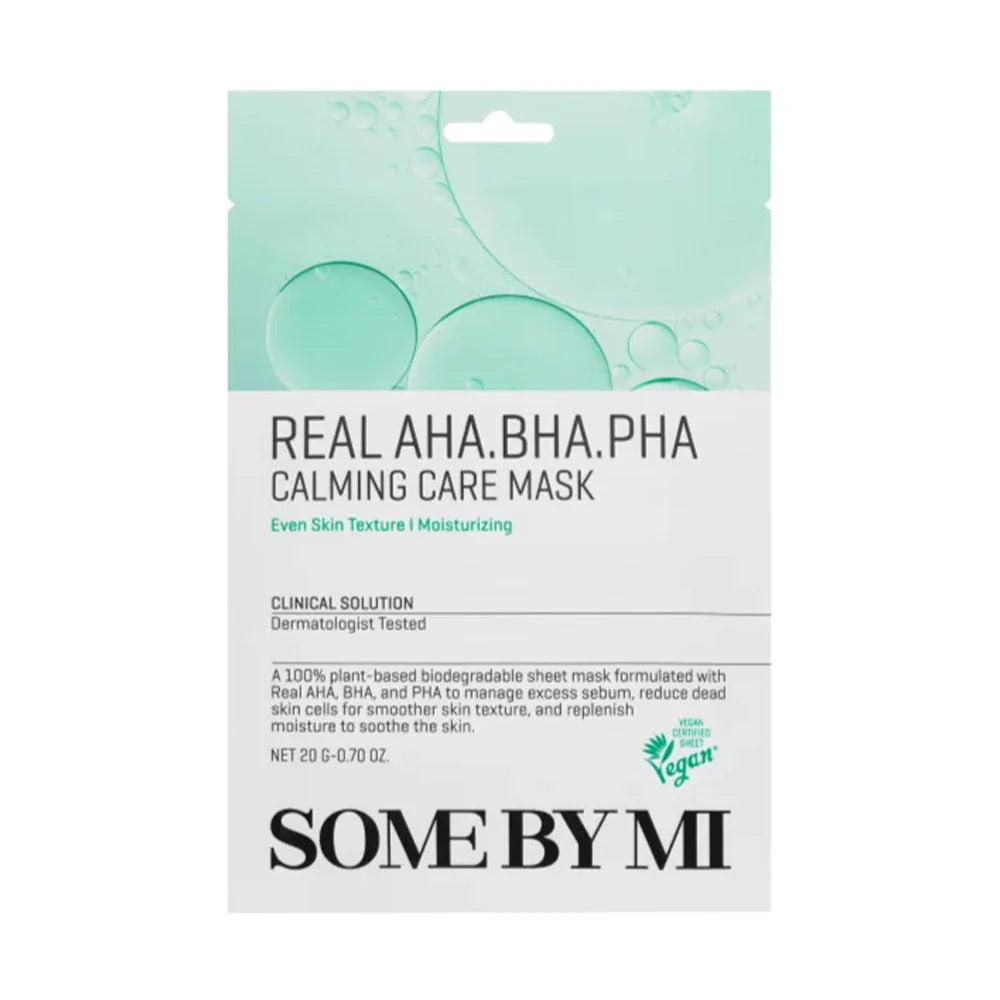 Some By Mi Real AHA BHA PHA Calming Care Mask face peeling chemical salicylic acid tea tree sebum control acne breakouts pimple blackheads sheet mask men women
K Beauty World