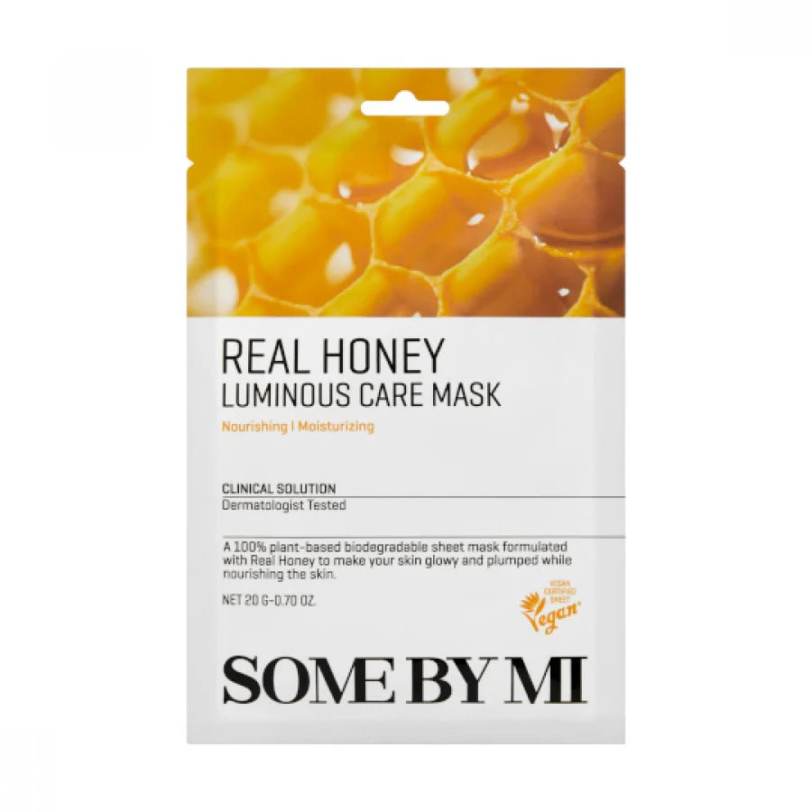 Some By Mi Real Honey Luminous Care Mask nourishing hydrating soothing revitalizing Korean sheet mask affordable price anti-bacterial acne prone skin dry dulll skin K Beauty World
