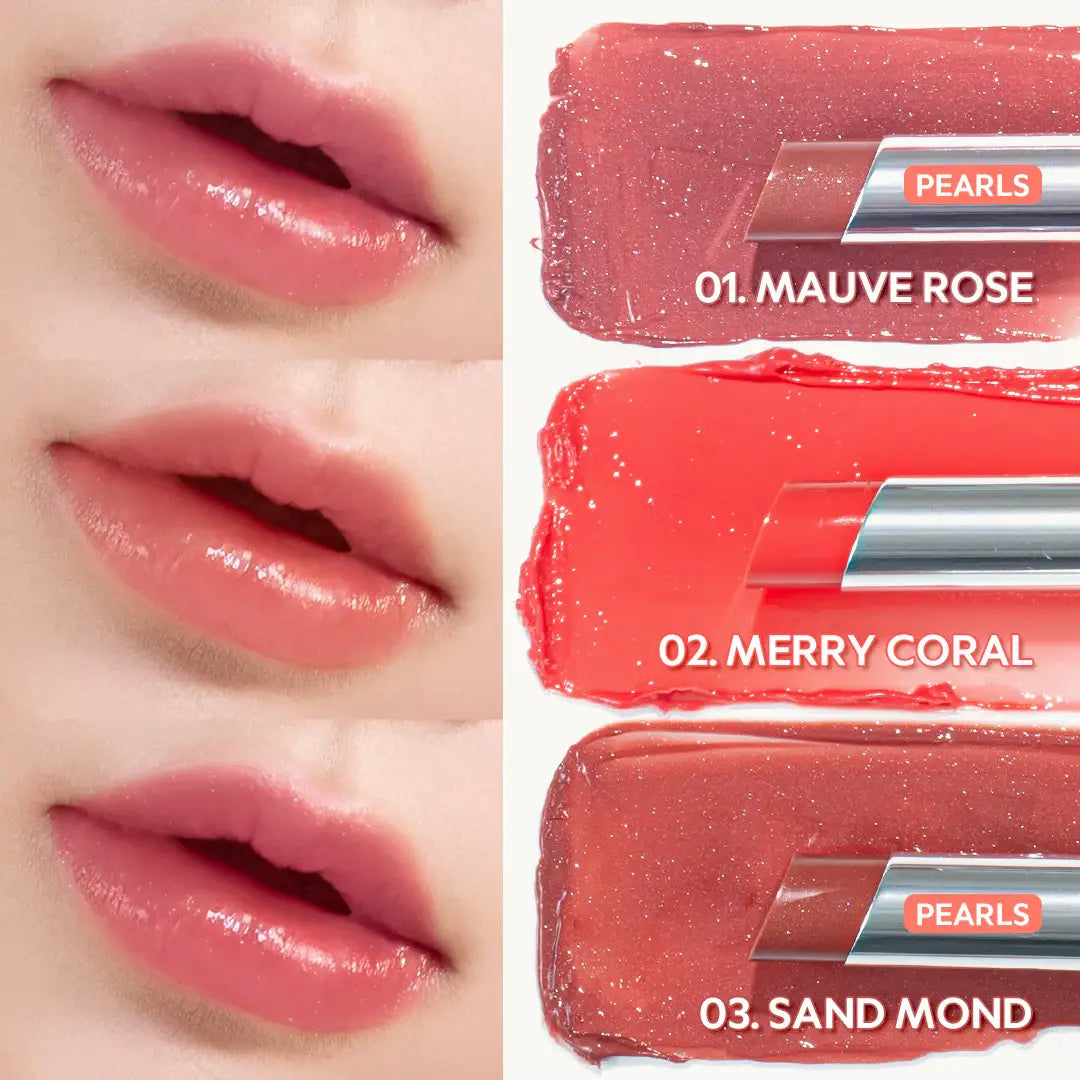 TIRTIR Waterism Glow Melting Balm 01 Mauve Rose 02 Merry coral 03 Sand mond color comparison Korean makeup K Beauty World