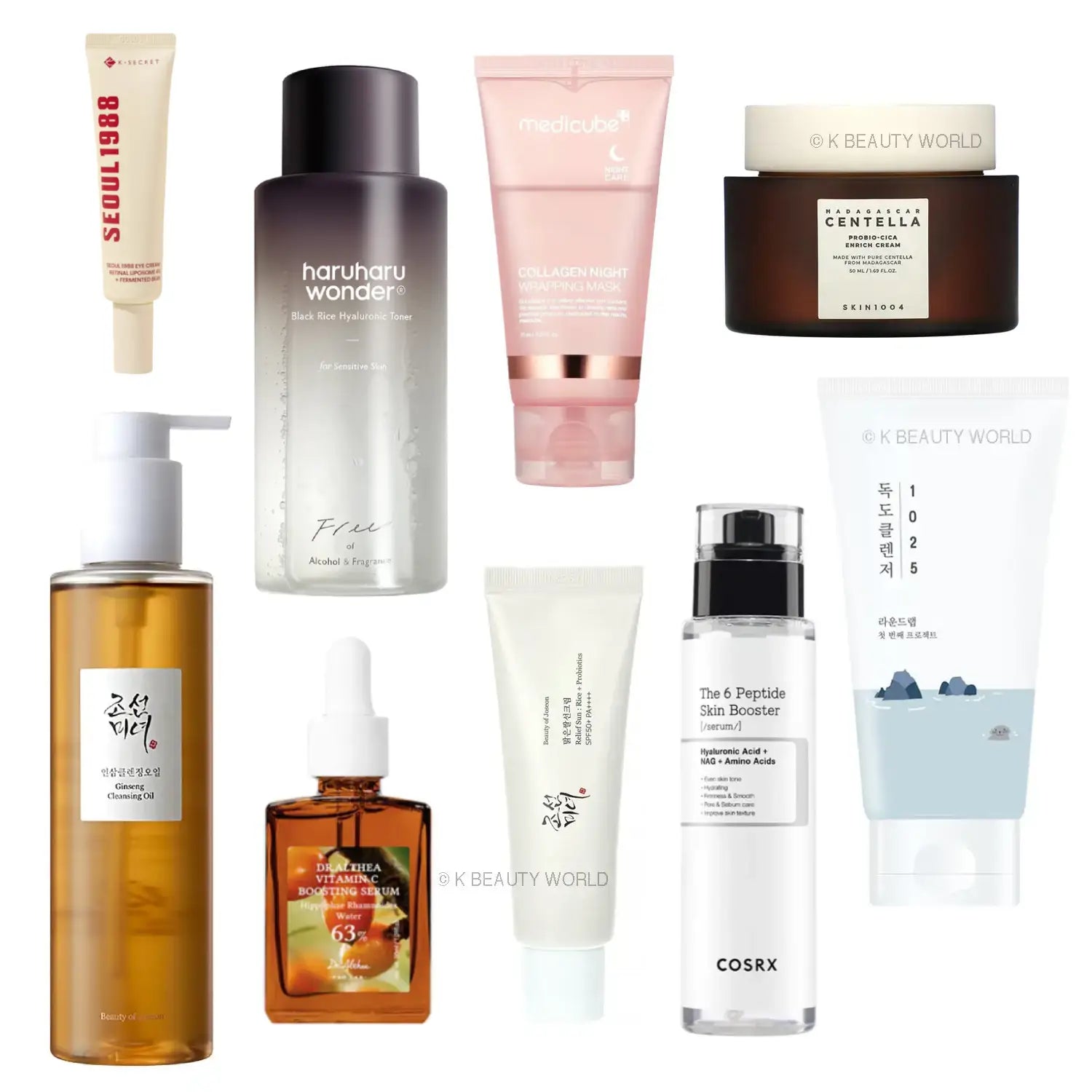9-Step Anti-aging Korean Skin Care Set double cleansing eye cream toner collagen booster serum vitamin c wrinkles fine lines K Beauty World