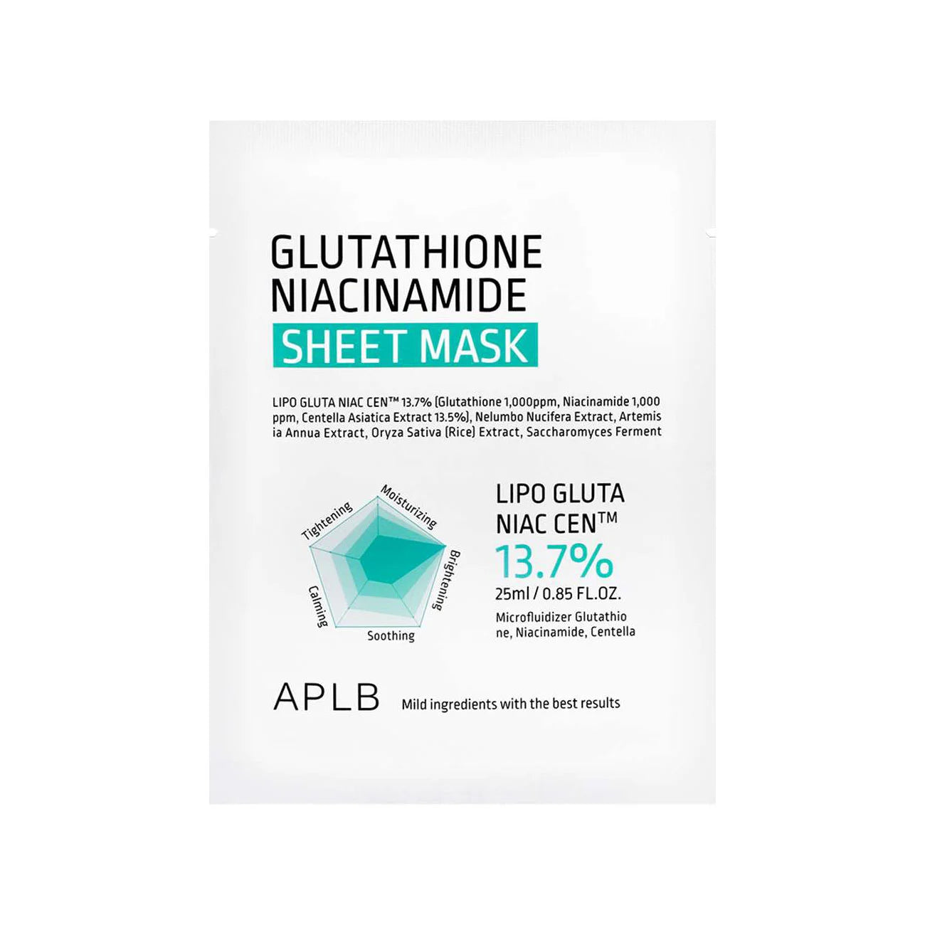 APLB Glutathione Niacinamide Sheet Mask best Koran face mask for dry dull skin K Beauty World