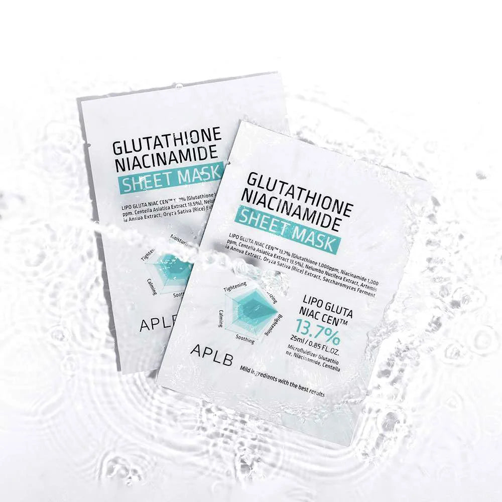 APLB Glutathione Niacinamide Sheet Mask hydrating brightening soothing face mask Korean skin care K Beauty World