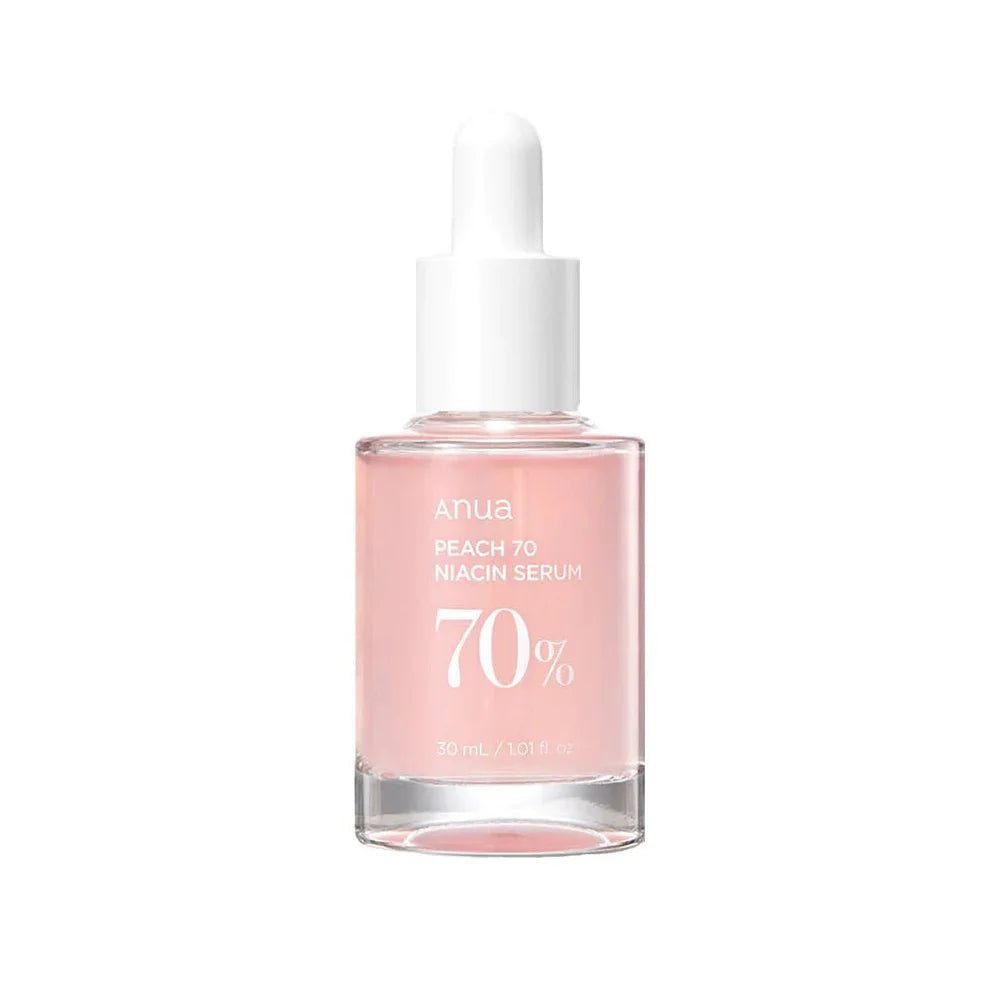 Anua Peach 70% Niacinamide Serum vitamin B3 brightening hydrating skincare Korean products dark spots acne care K Beauty World