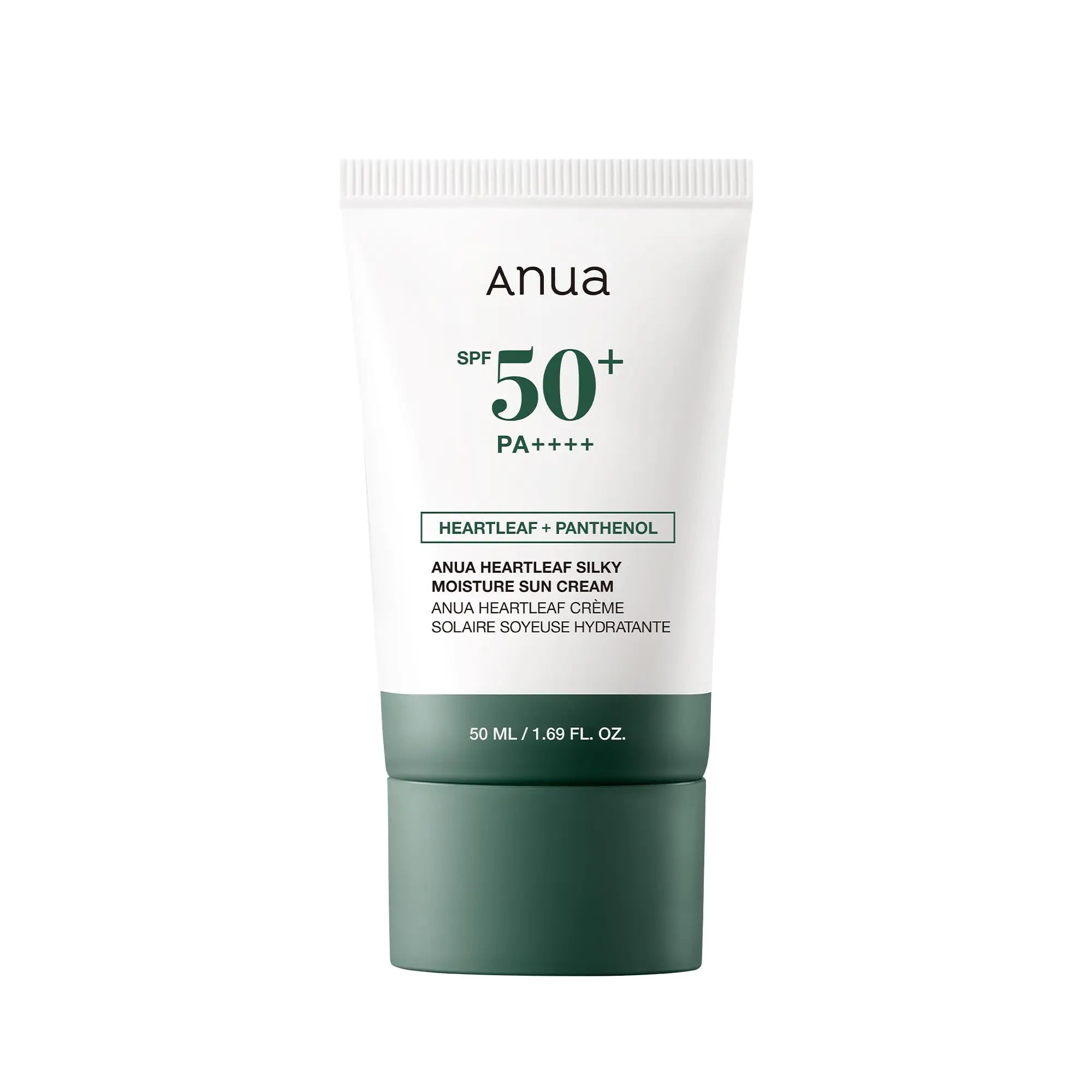 Anua Heartleaf Silky Moisture Sun Cream soothing hydrating Korean sunscreen without white cast K Beauty World