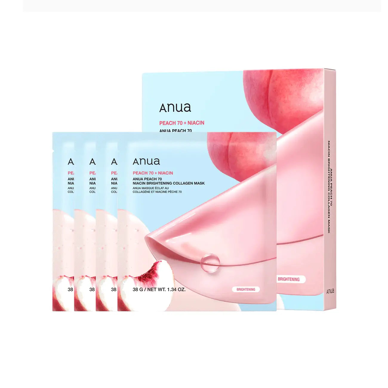 Anua Peach 70 Niacin Brightening Collagen Mask (Set of 4) Korean skincare sheet mask face self care at home K Beauty World