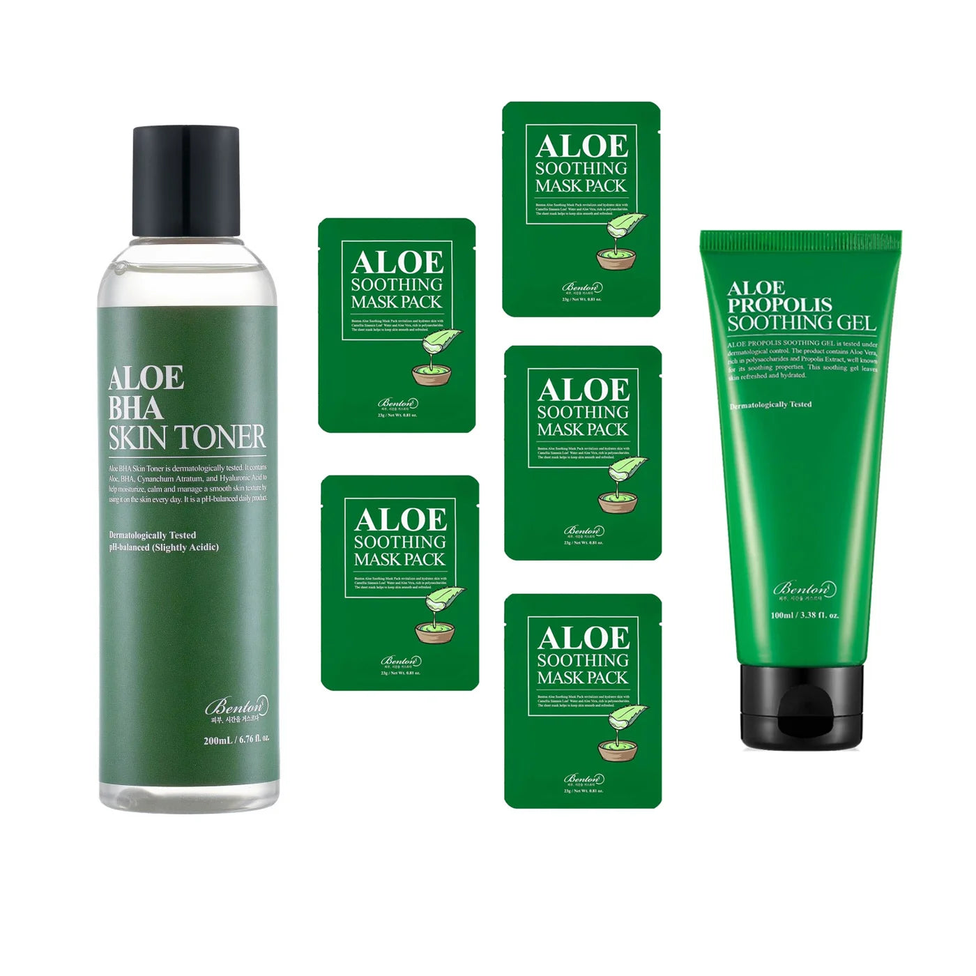 Benton Aloe BHA Soothing Skin Care Set Korean facial peeling mask moisturizer aloe gel for men women K Beauty World