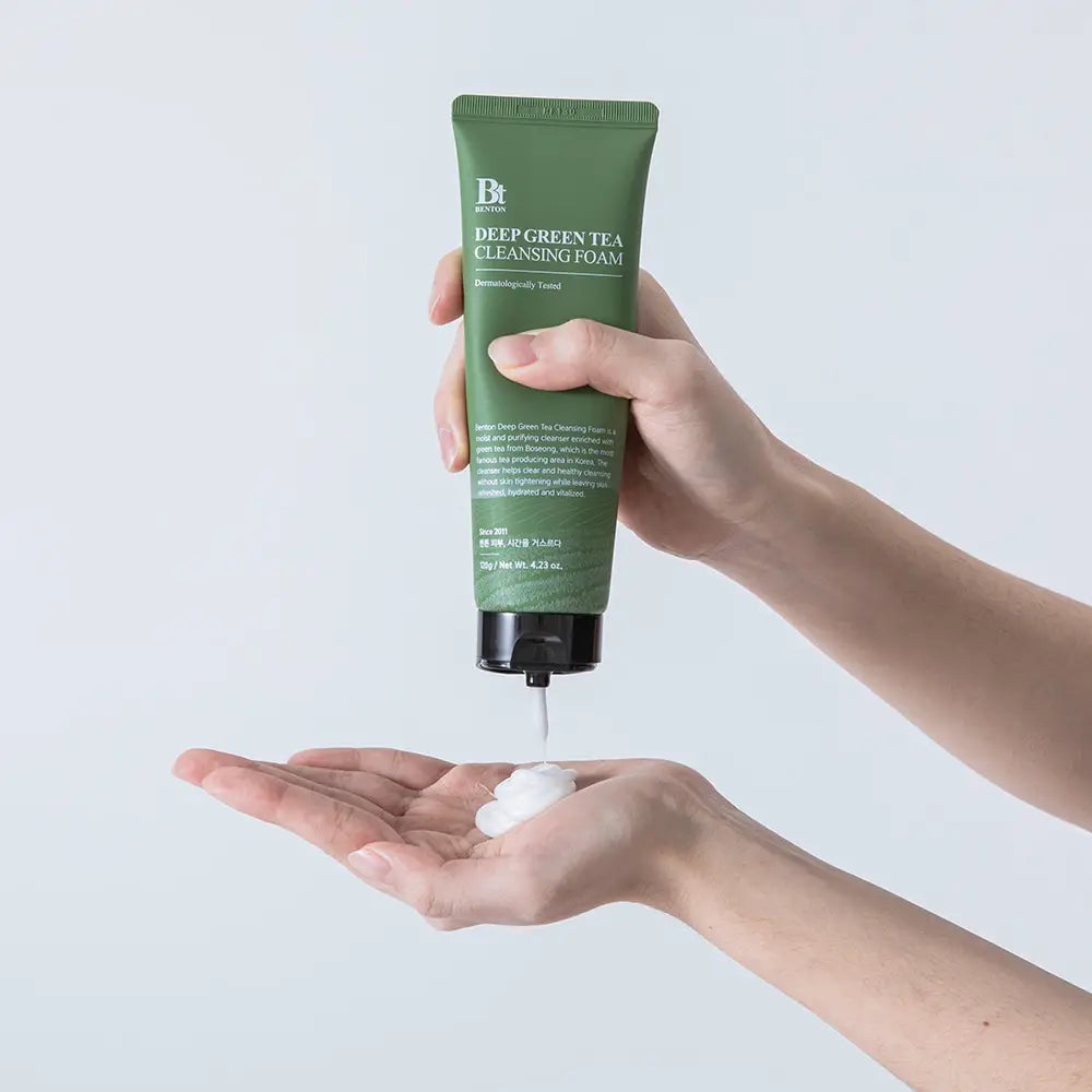 Benton Deep Green Tea Cleansing Foam best foaming cleanser for face Korean skincare for dry sensitive oily combination skin K Beauty World