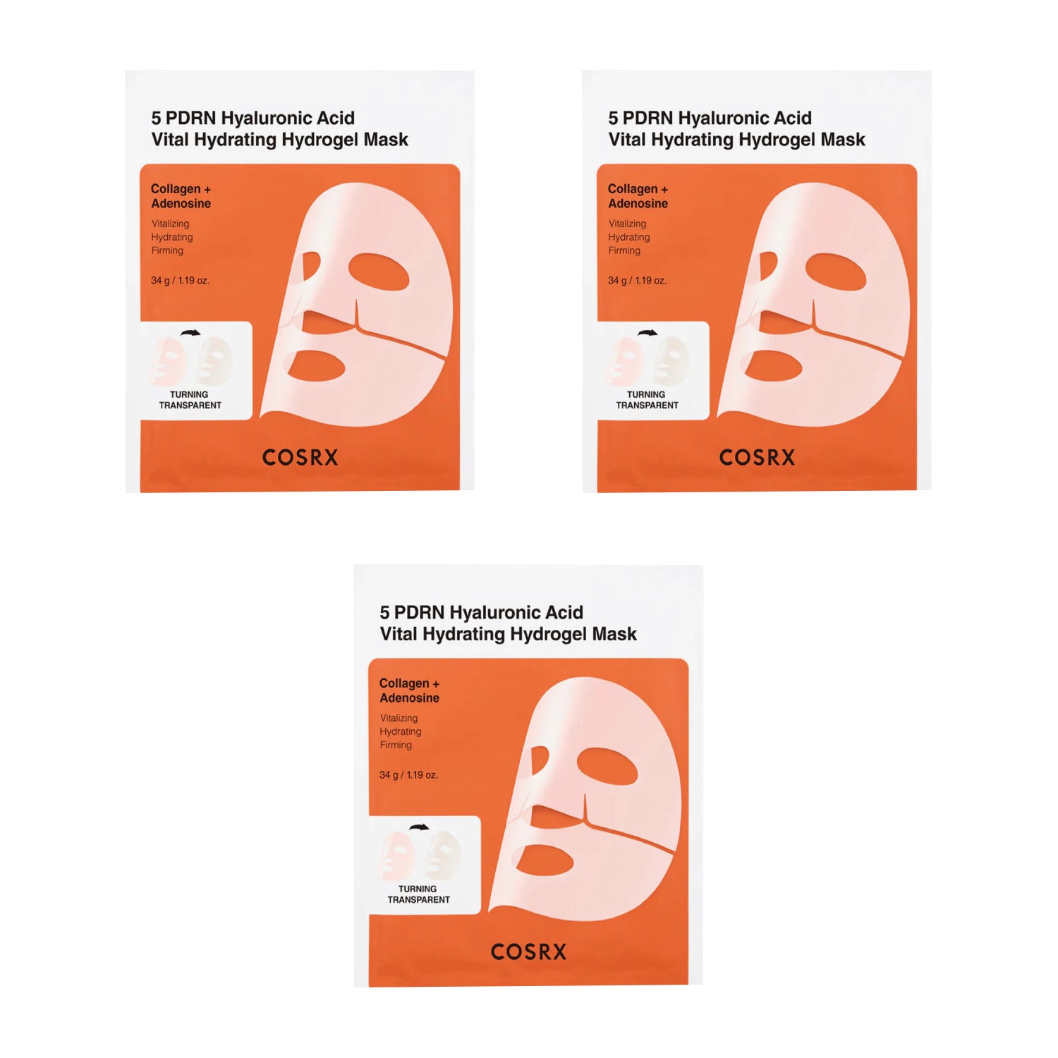 Cosrx 5 PDRN Hyaluronic Acid Vital Hydrating Hydrogel Mask (Set of 3) fine lines wrinkles dry dull mature skin K Beauty World