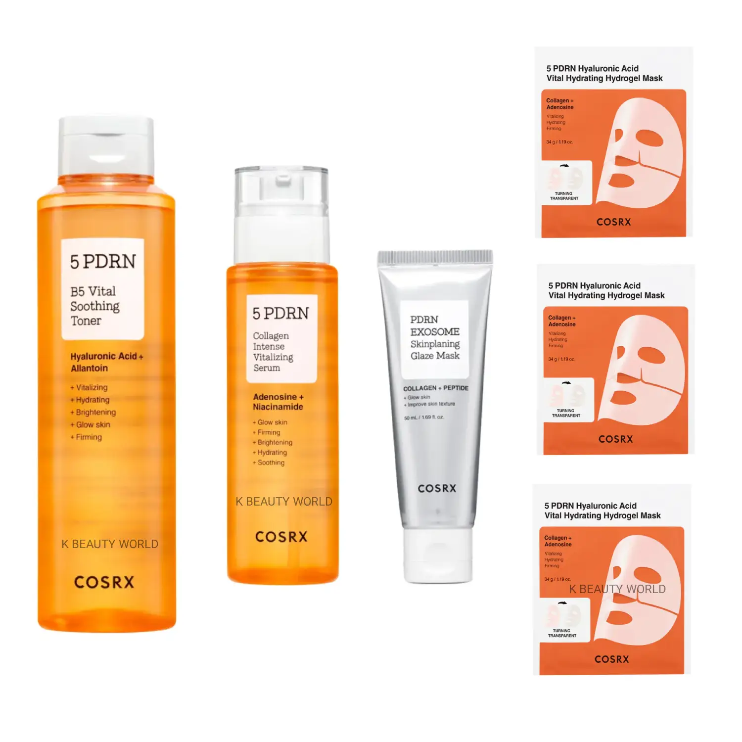 Cosrx PDRN Glass Skin Routine Set B5 vital soothing toner serum Exosome Skinplaning Glaze Mask hydrogel mask K Beauty World