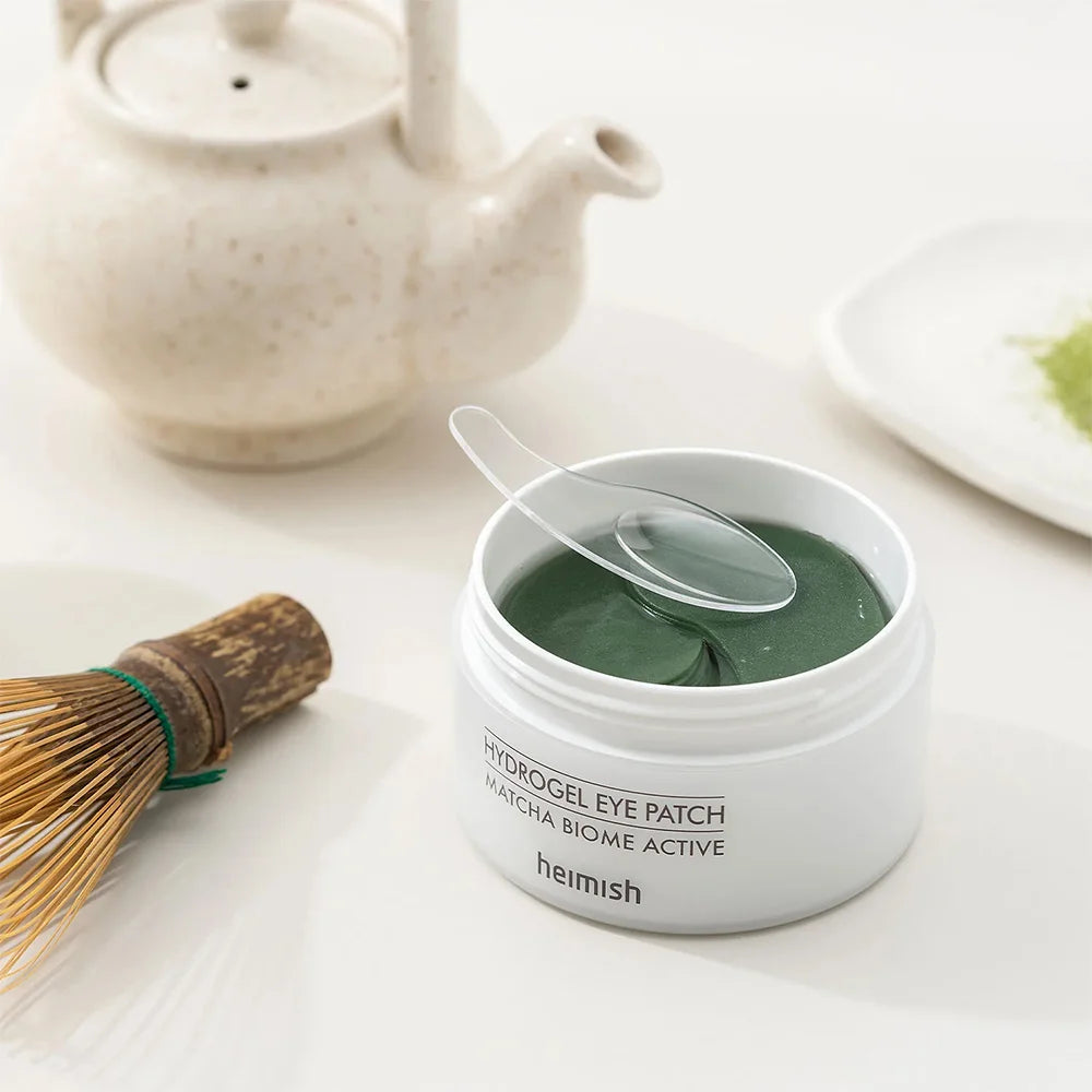 Heimish Matcha Biome Hydrogel Eye Patch quick easy fix for puff dry eyes fine lines plump under eyes K Beauty World