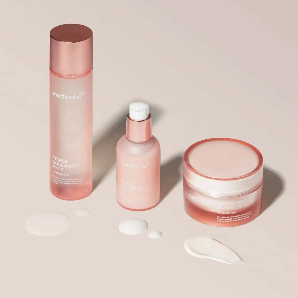 Medicube Triple Collagen Deep Glow Set Toner serum mask moisturizer for anti aging wrinkles fine lines K Beauty World