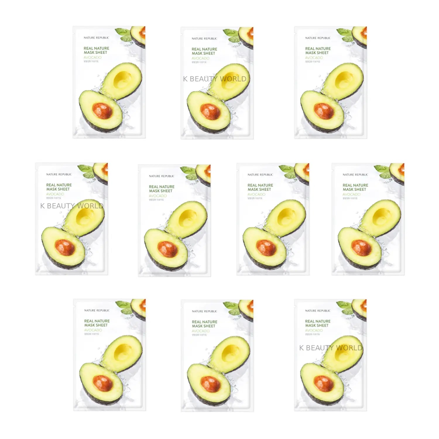 Nature Republic Real Nature Mask Sheet Avocado (Set of 10) nourishing hydrating Korean face mask K Beauty World 
