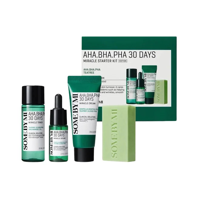 Some By Mi AHA BHA PHA 30 Days Miracle Starter Kit best exfoliating Korean skin care set for oily acne prone combination skin pimples blackheads excess sebum control K Beauty World