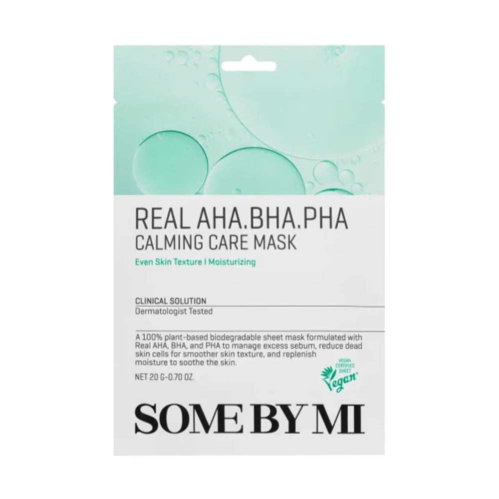 Some By Mi Real AHA BHA PHA Calming Care Mask face peeling chemical salicylic acid tea tree sebum control acne breakouts pimple blackheads sheet mask men women 
K Beauty World