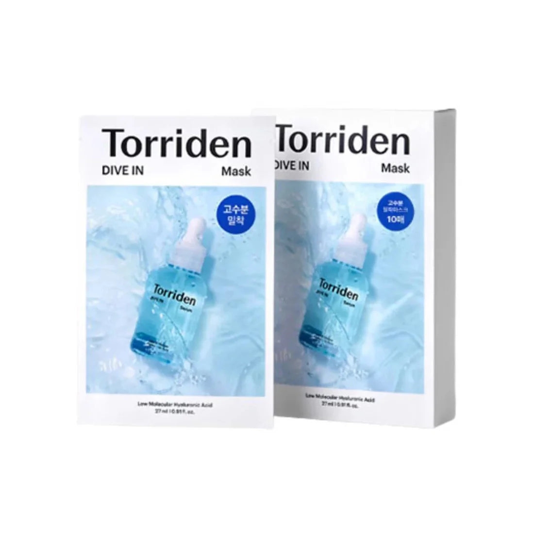 Torriden DIVE-IN Low Molecular Hyaluronic Acid Mask Pack (Set of 10) Best-selling Korean skincare for dry irritated skin redness wrinkles fine lines home self-care face mask K Beauty World 