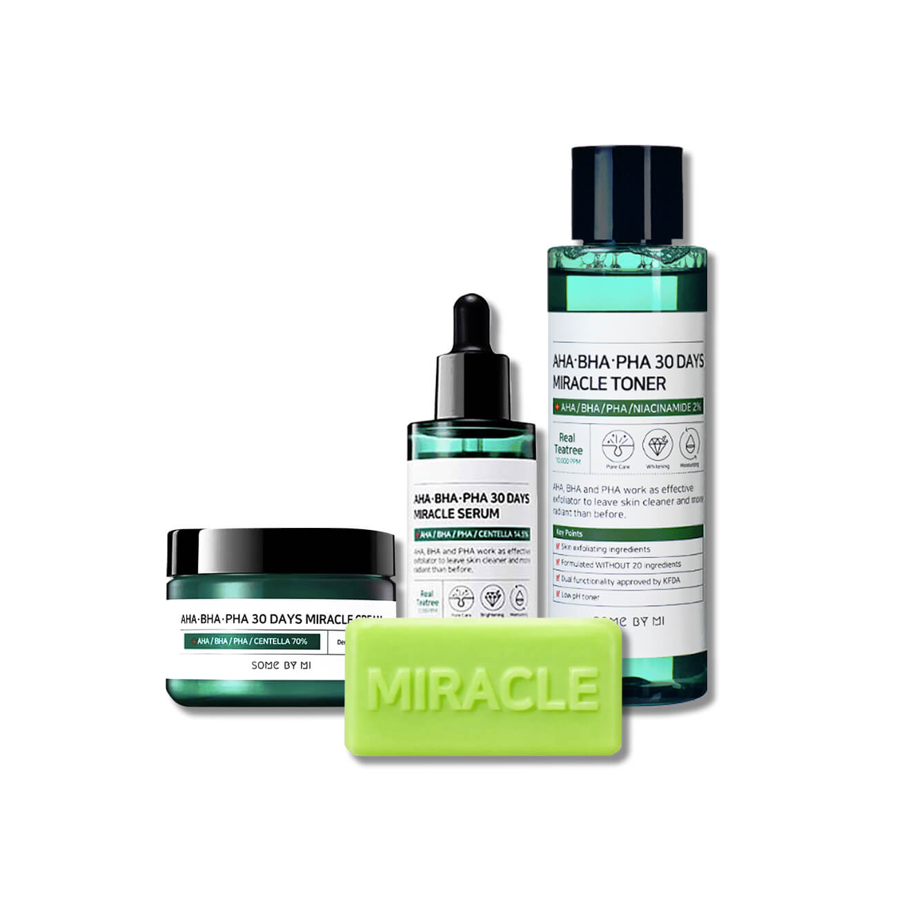 Some By Mi AHA BHA PHA 30 Days Miracle Full Set best Korean skin care toner cleanser soap serum moisturizer for oily acne prone skin K Beauty World