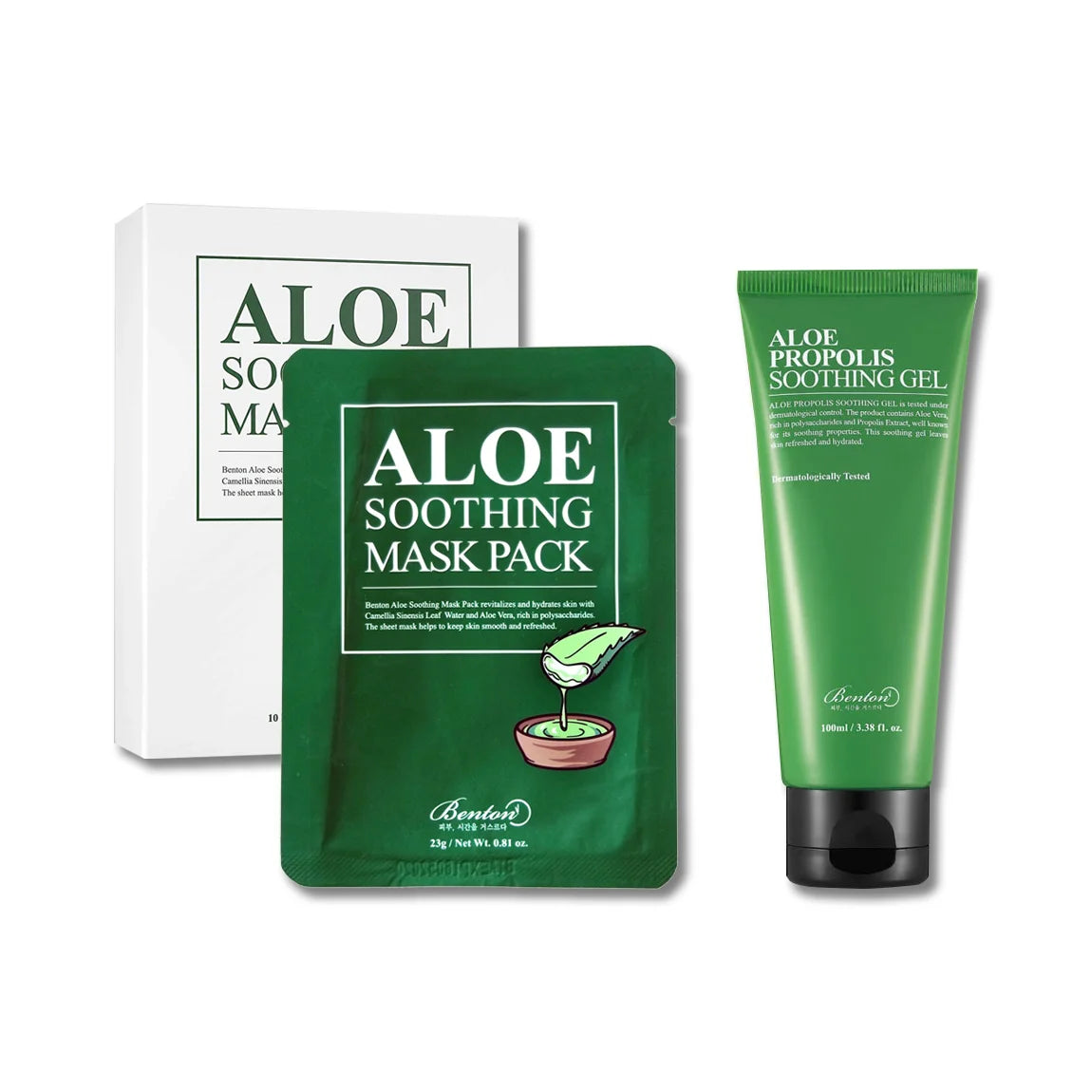 Benton Aloe Soothing Set  best South Korean Skin Care soothing gel sheet mask for dry redden sunburnt skin after sun burn natural healing cosmetics K Beauty World