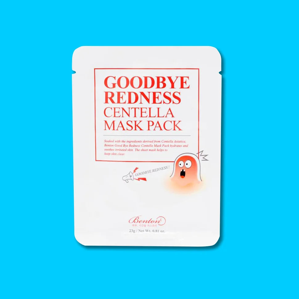 Benton Goodbye Redness Centella Mask Pack How to hydrate sooth dry redden rosacea inflamed skin care best self-care sheet mask top Asian cosmetics brands K Beauty World