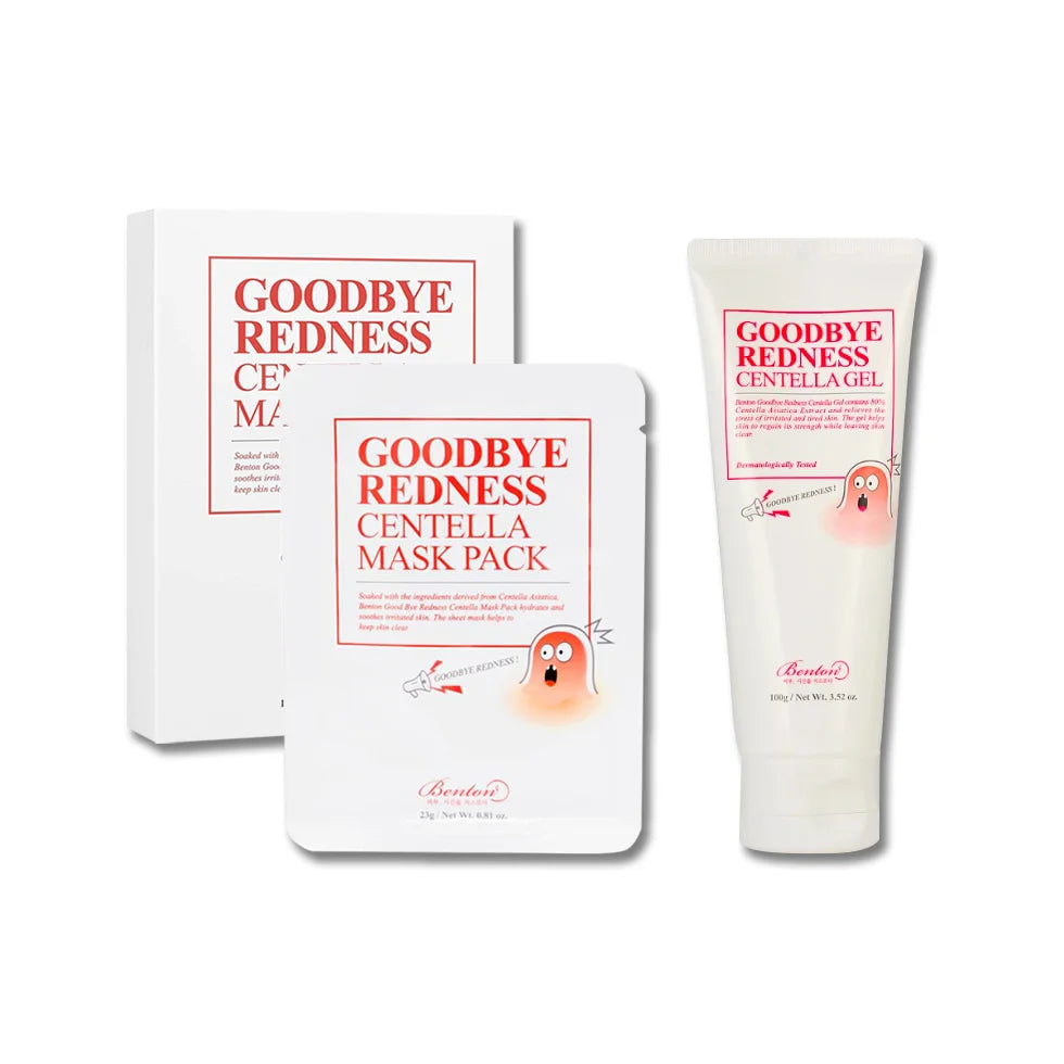Benton Goodbye Redness Centella Set  Korean sheet mask moisturizer for dry irritated sensitive skin rosacea eczema oily acne prone skin K Beauty World  